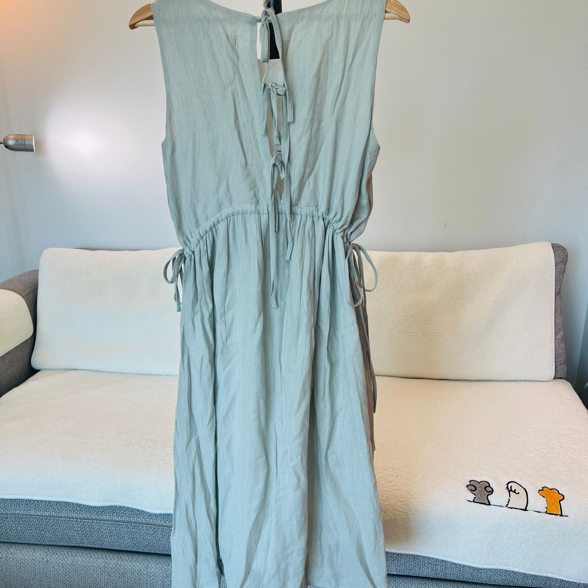 Basic House Sage Green Cotton Blend Midi Dress – Size S (Adjustable Waist) 2