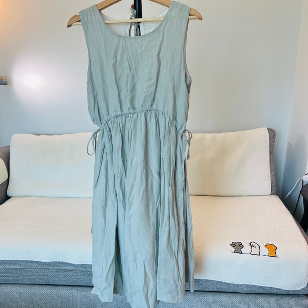 Basic House Sage Green Cotton Blend Midi Dress – Size S (Adjustable Waist)