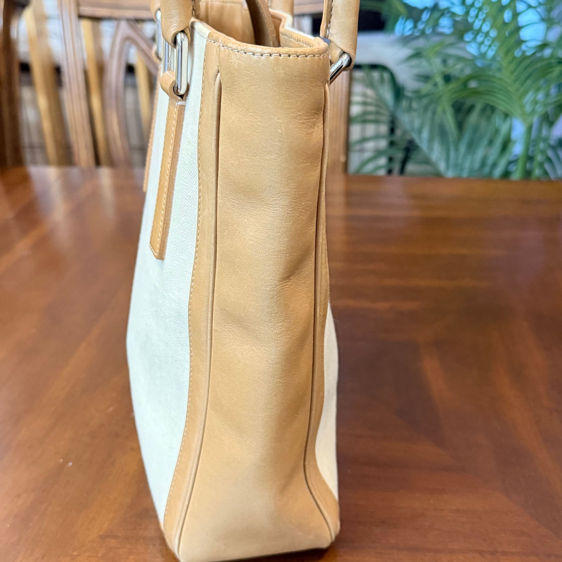 Rare Vintage Coach 9429 Bonnie Bucket Linen Leather Tan Cream Shoulder Bag 6