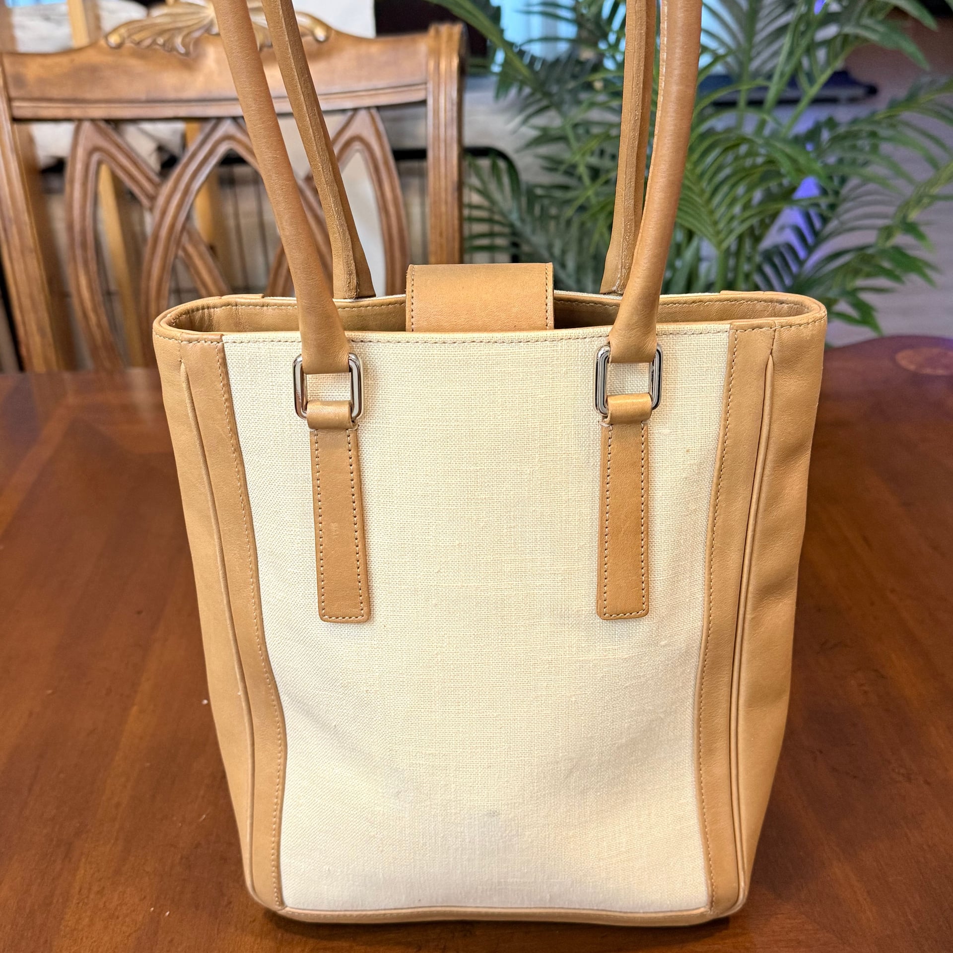 Rare Vintage Coach 9429 Bonnie Bucket Linen Leather Tan Cream Shoulder Bag 4