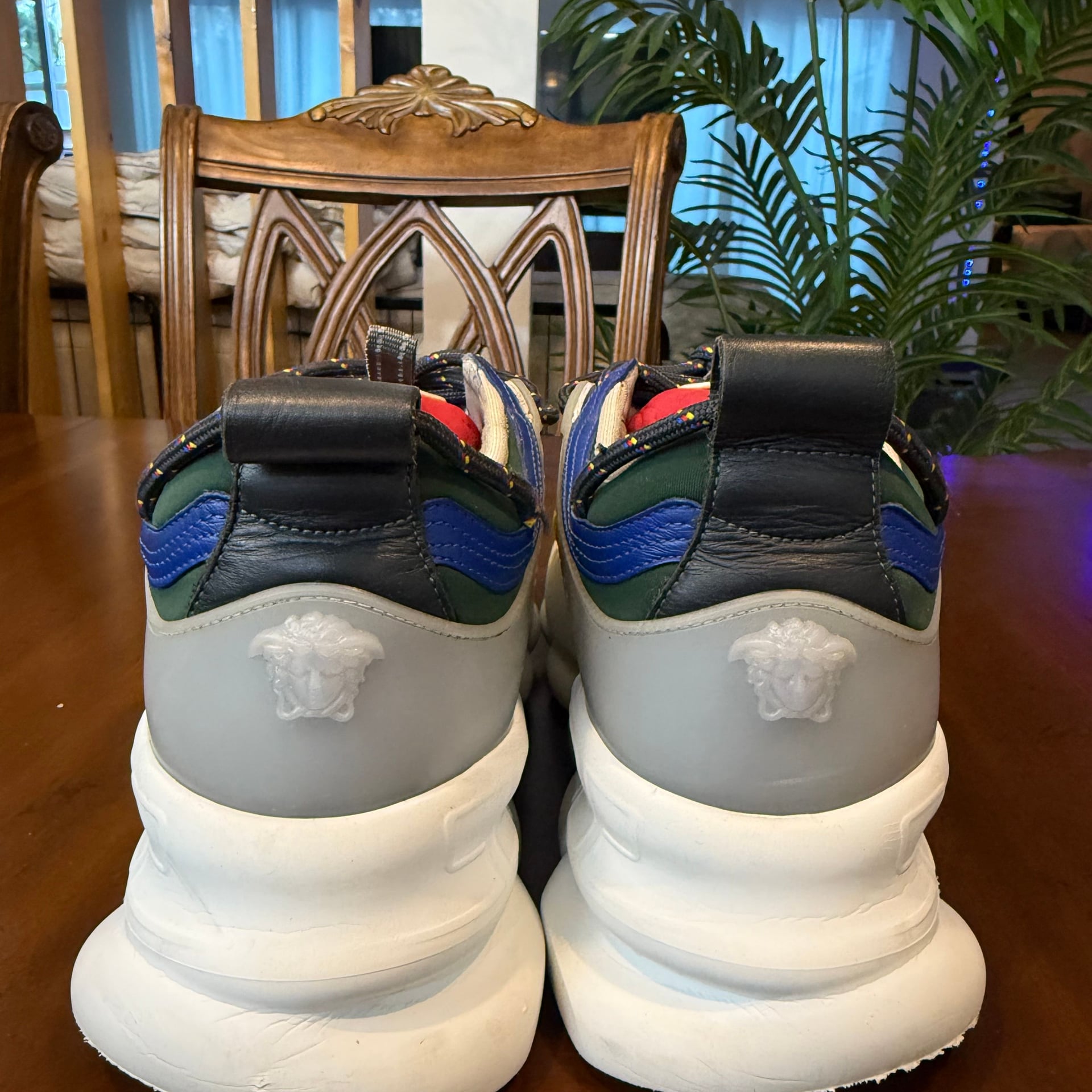 VERSACE Chain Reaction yellow blue suede sneaker 4