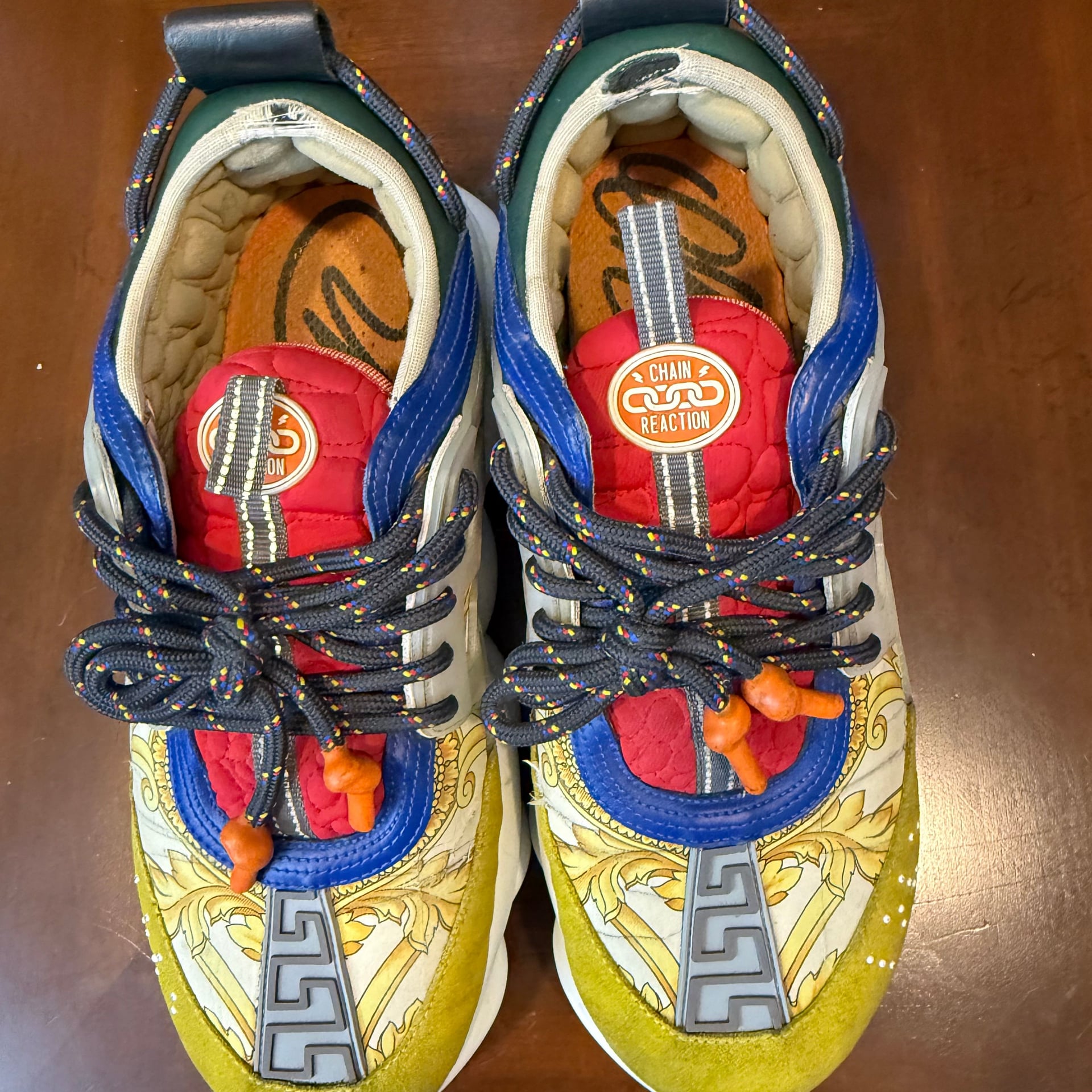 VERSACE Chain Reaction yellow blue suede sneaker 3