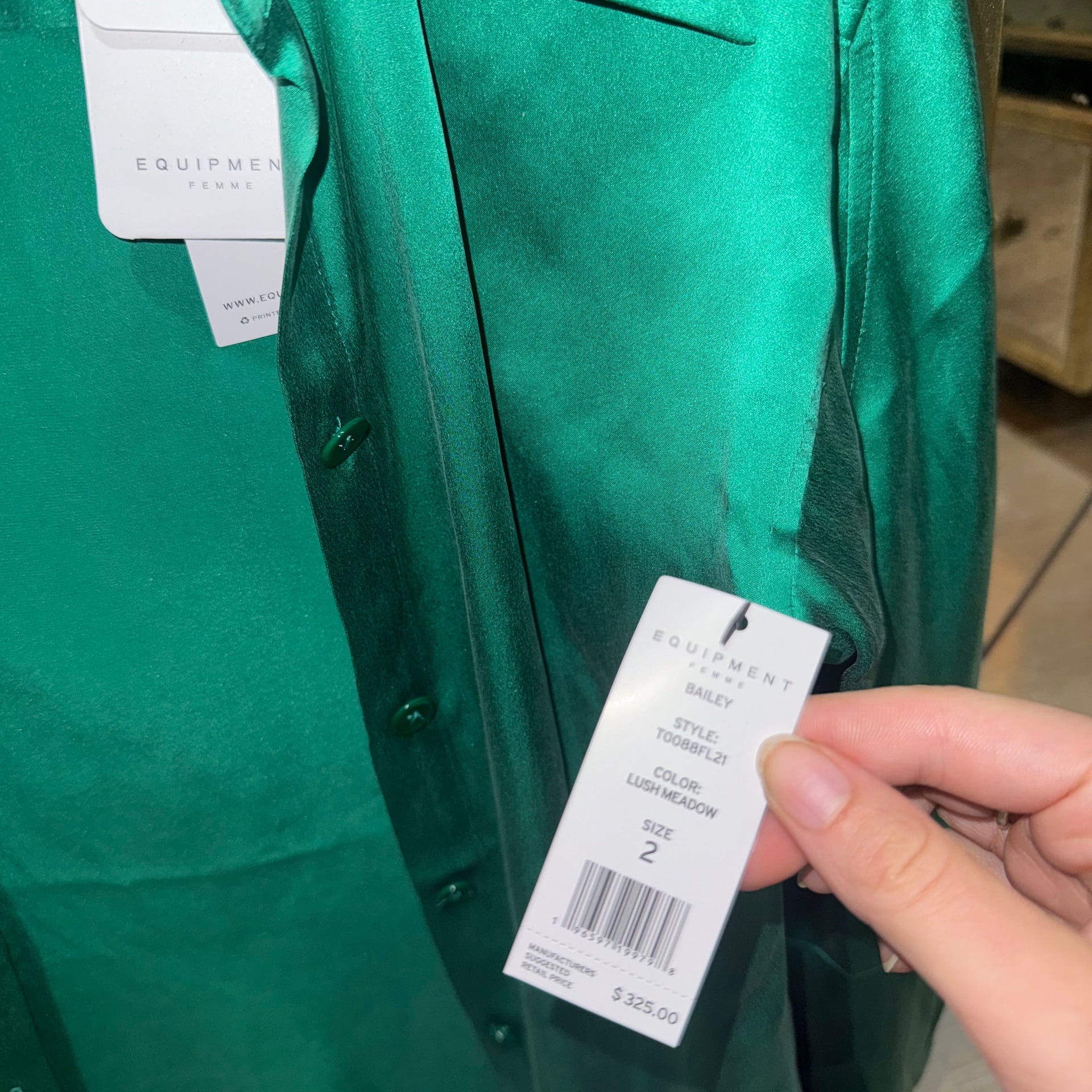 Equipment Femme Green 100% Silk Blouse - Long Sleeve Button Down Shirt 3