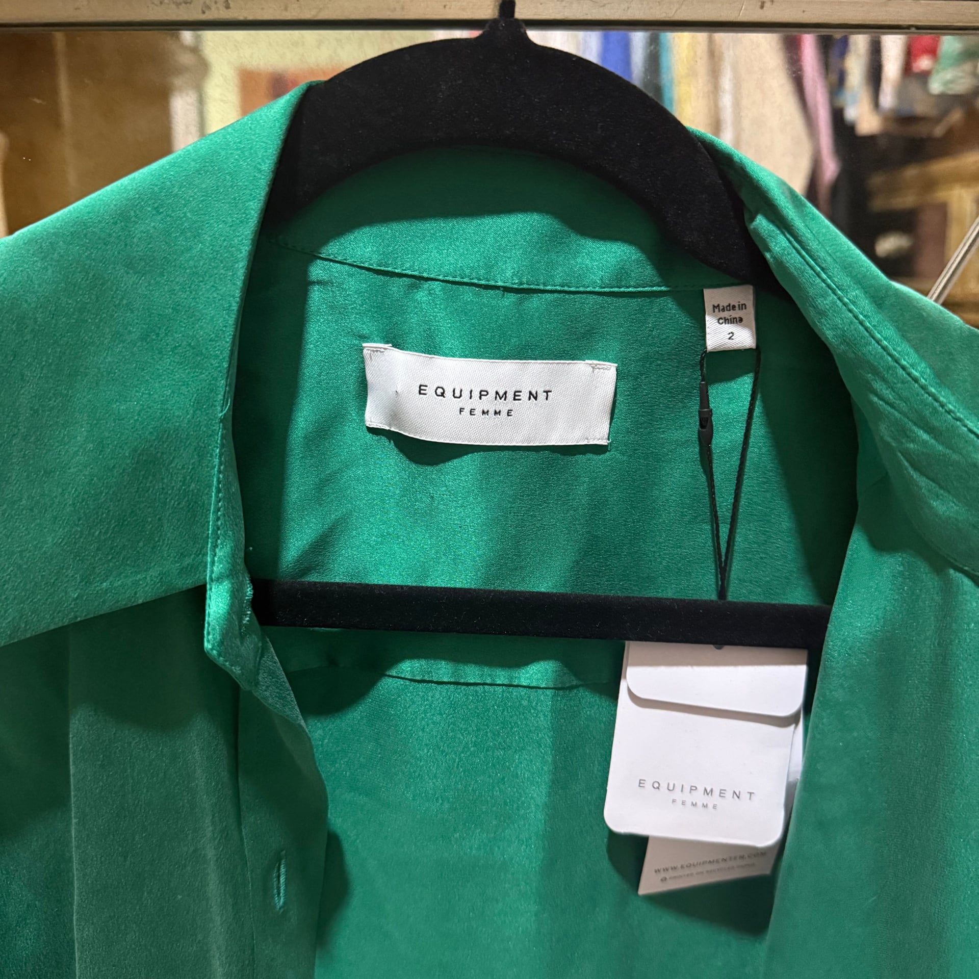Equipment Femme Green 100% Silk Blouse - Long Sleeve Button Down Shirt 2