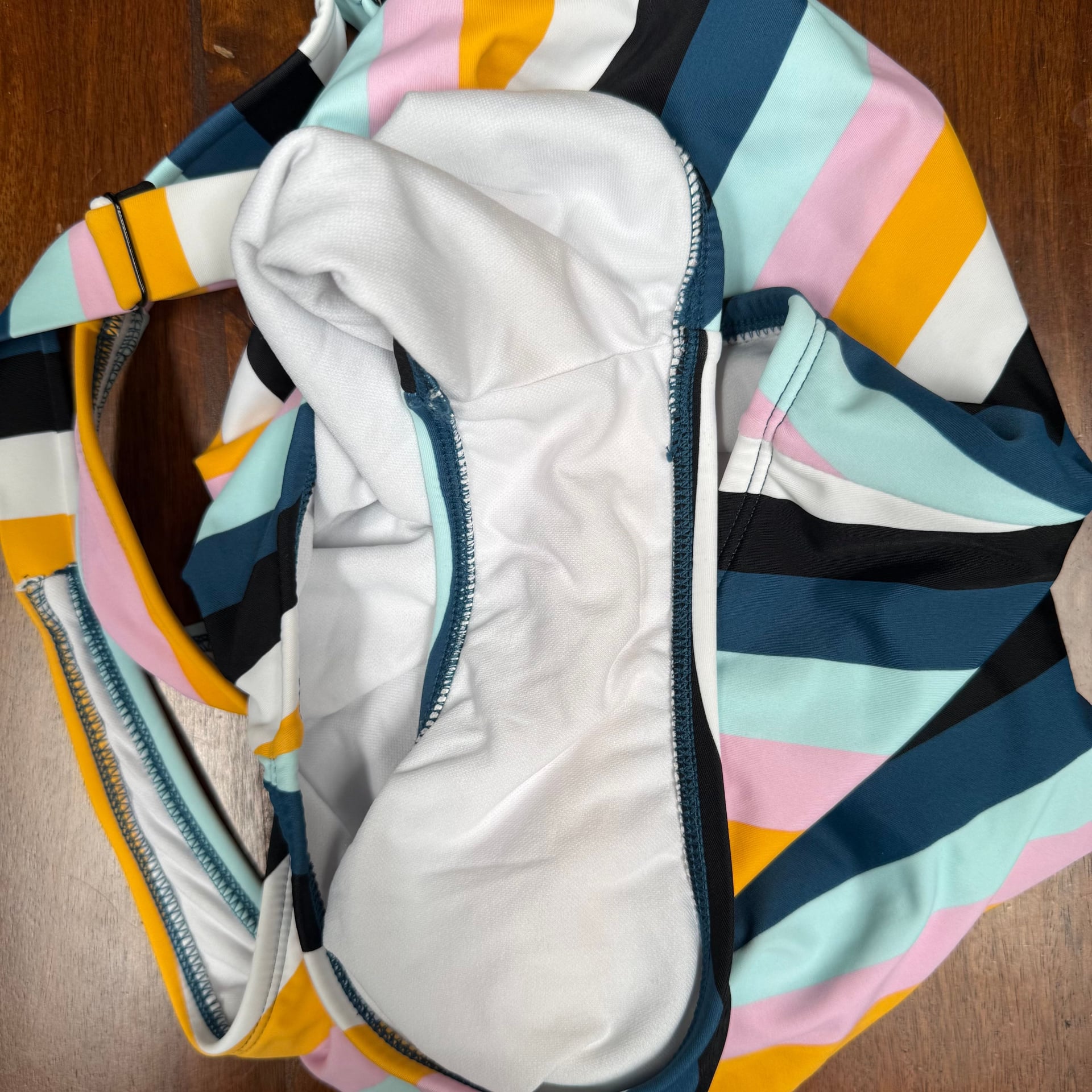 Kona Sol Vertical Stripe One Piece Swimsuit Sz L Colorful EUC 7