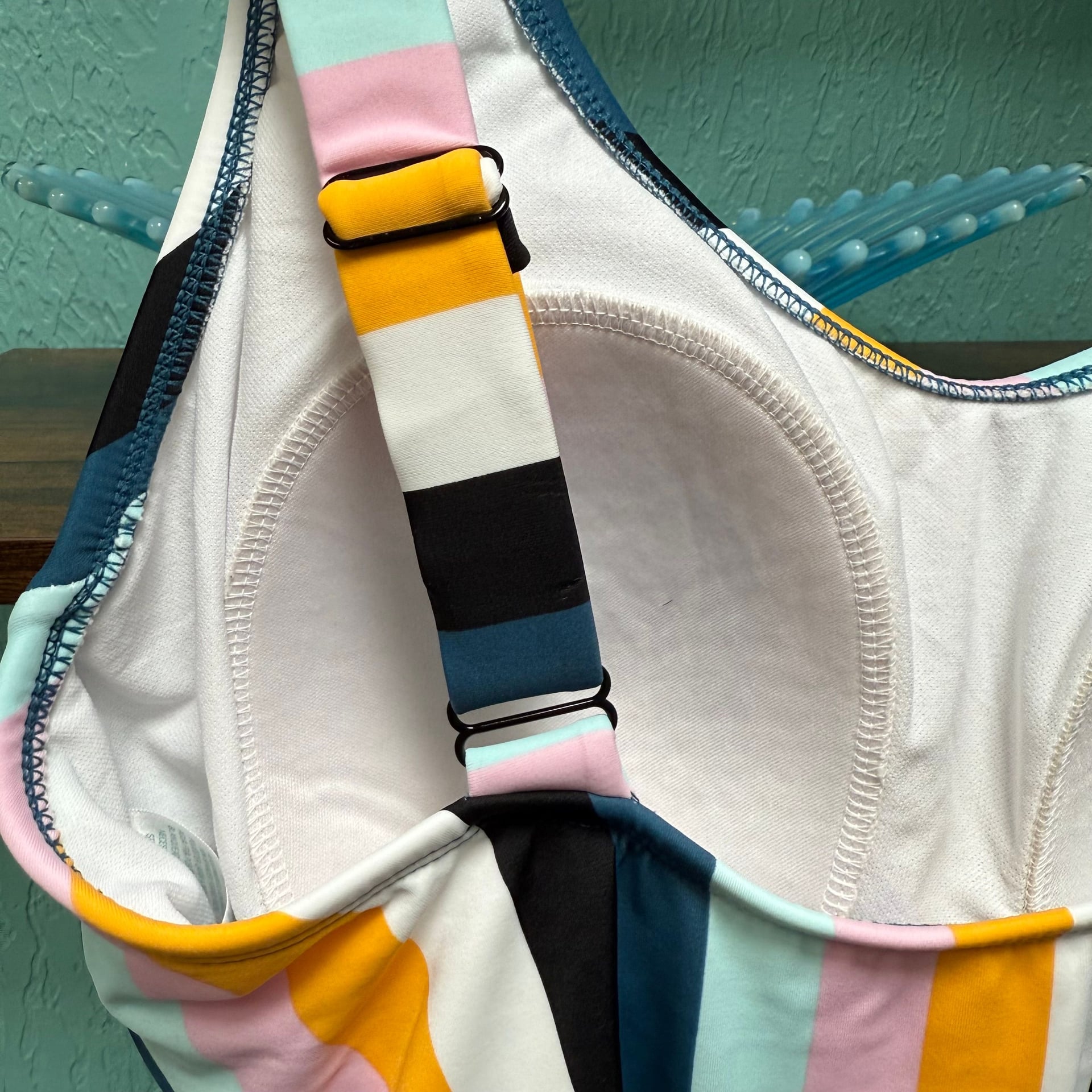 Kona Sol Vertical Stripe One Piece Swimsuit Sz L Colorful EUC 5