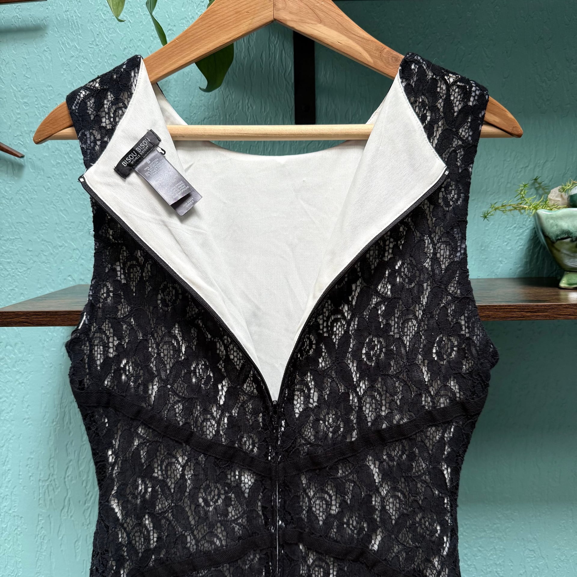 Bisou Bisou Black Lace Sleeveless Sheath Cocktail Mini Dress Size 8 LBD Formal  8
