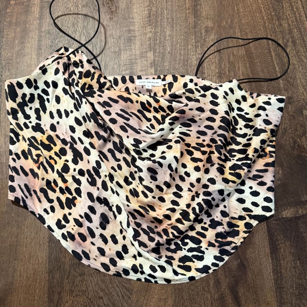 Good American Leopard Print Cowl Neck Crop Satin tank top