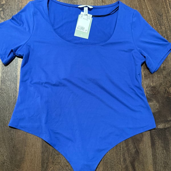 H&M Short Sleeve Thong Bodysuit in Bright Blue