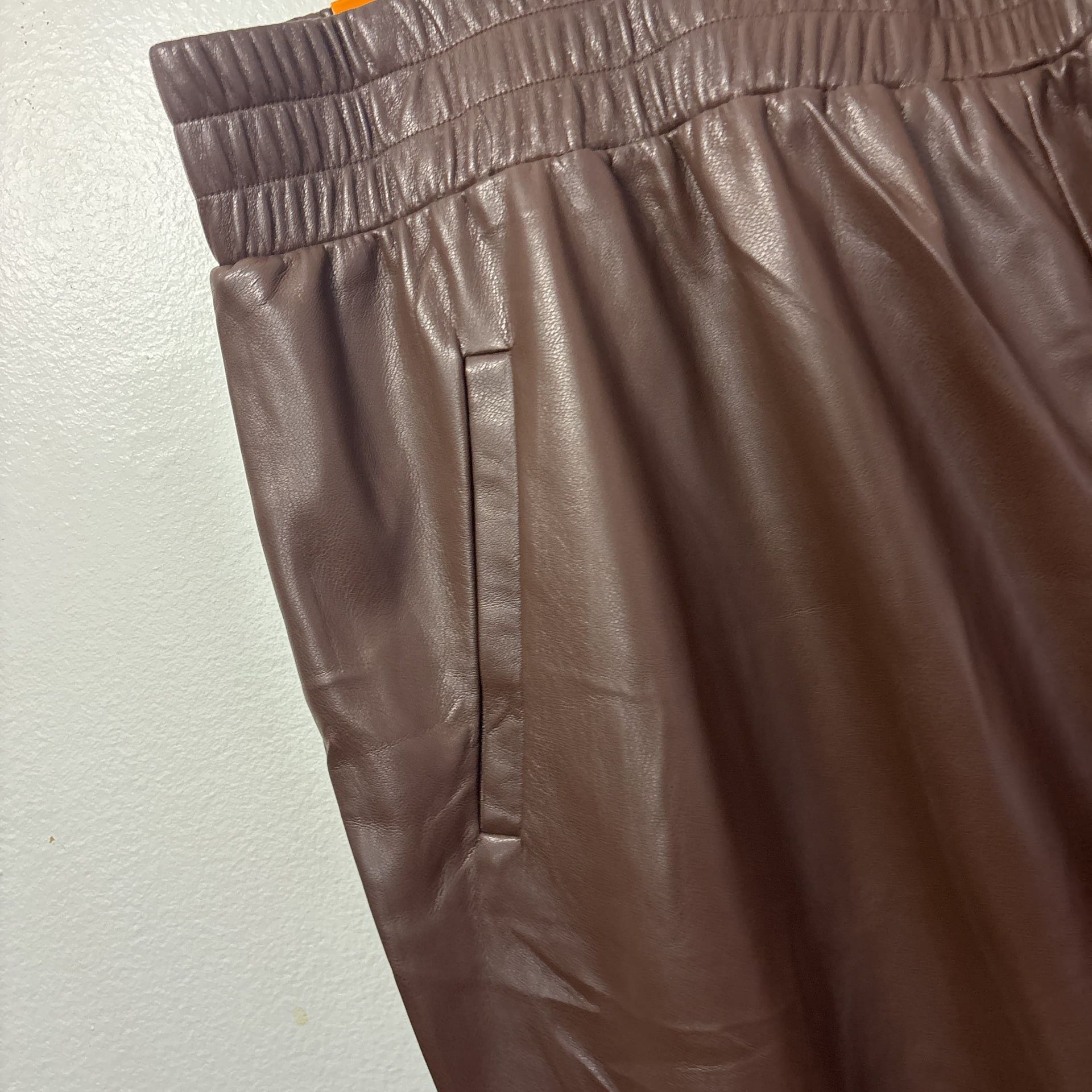 DKNY Jeans Women's Faux Leather Pull-On Elastic Waist Jogger Pants in Brown, Size Large 5