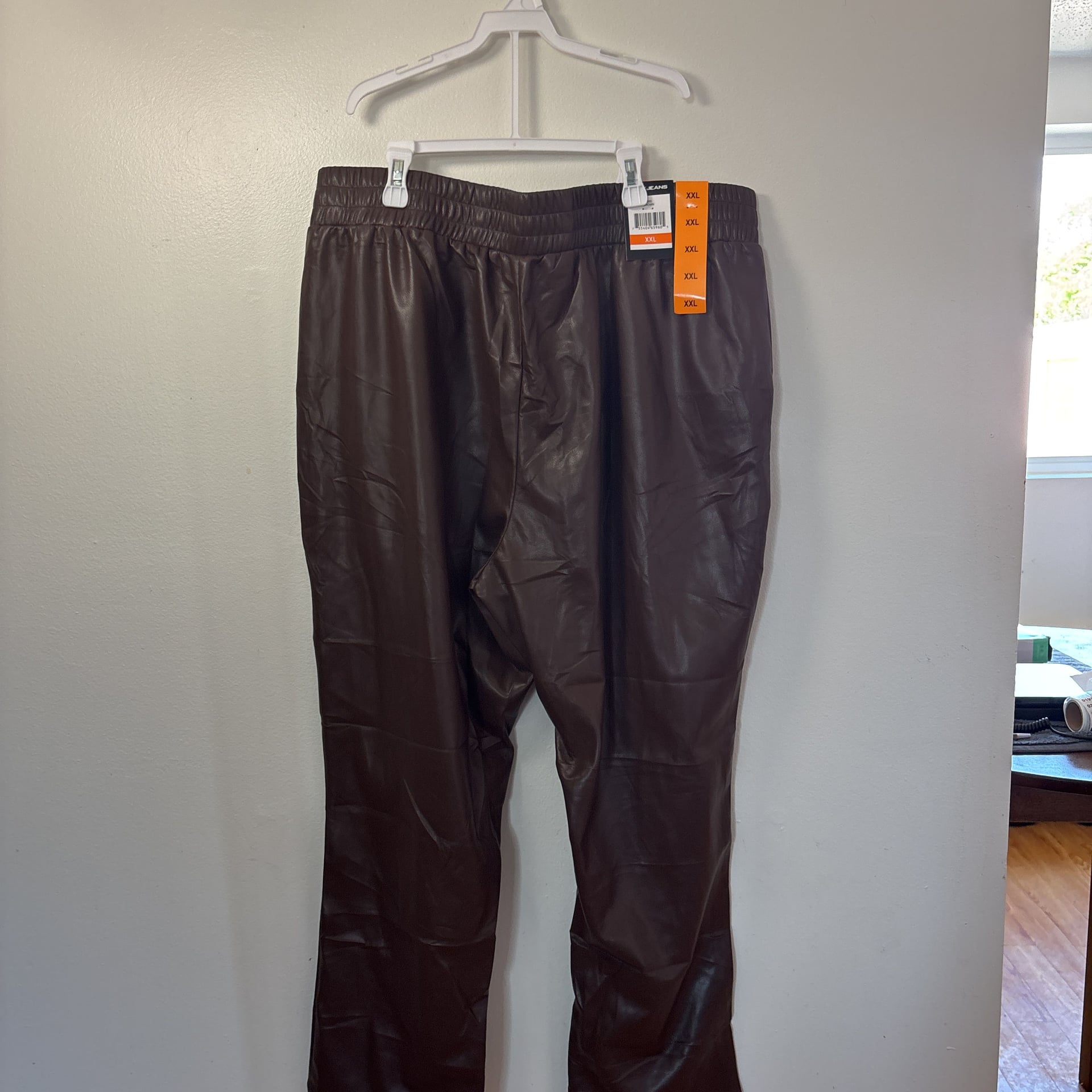 DKNY Jeans Women's Faux Leather Pull-On Elastic Waist Jogger Pants in Brown, Size Large 6
