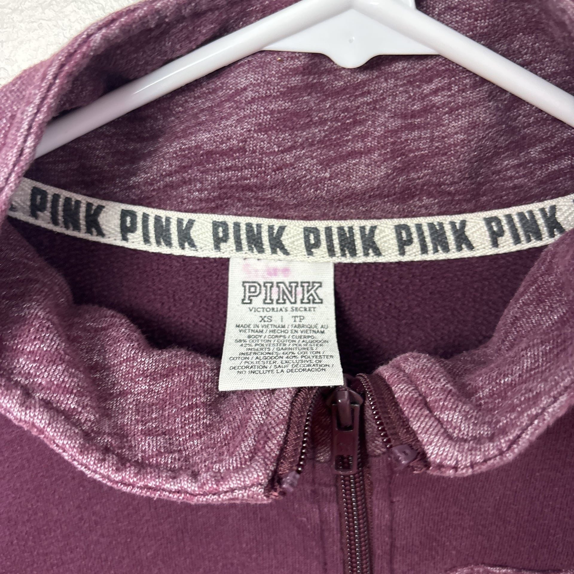 Victoria's Secret PINK Quarter Zip Pullover Sweatshirt Maroon Dog Logo 4