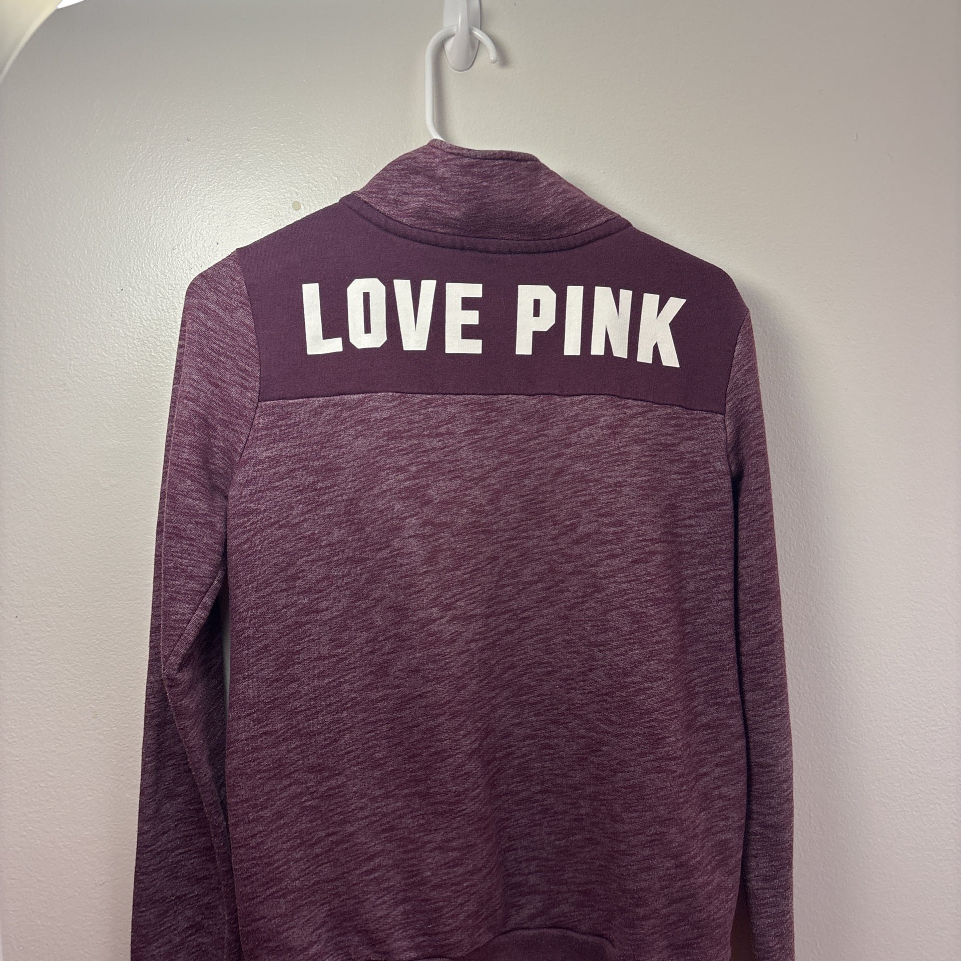 Victoria's Secret PINK Quarter Zip Pullover Sweatshirt Maroon Dog Logo 5