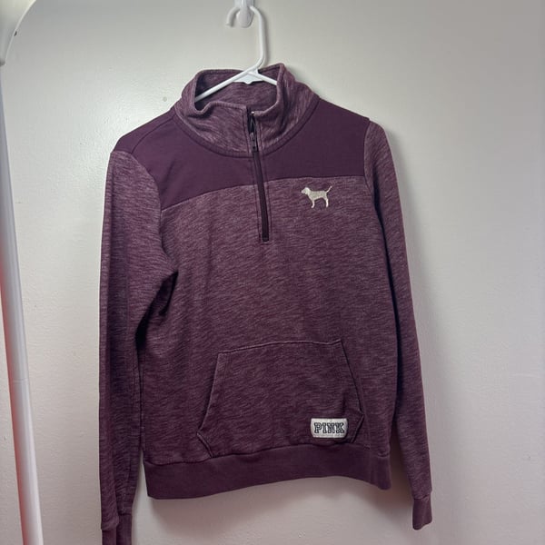 Victoria's Secret PINK Quarter Zip Pullover Sweatshirt Maroon Dog Logo