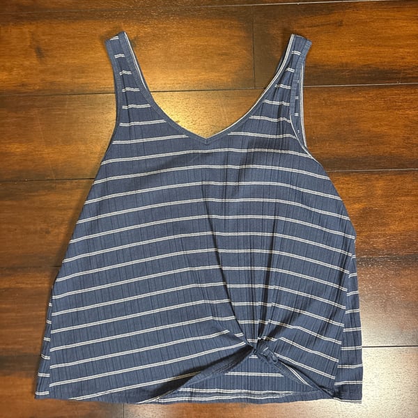 Athleta Max Out Tank Top Navy Blue & White Striped Side Tie