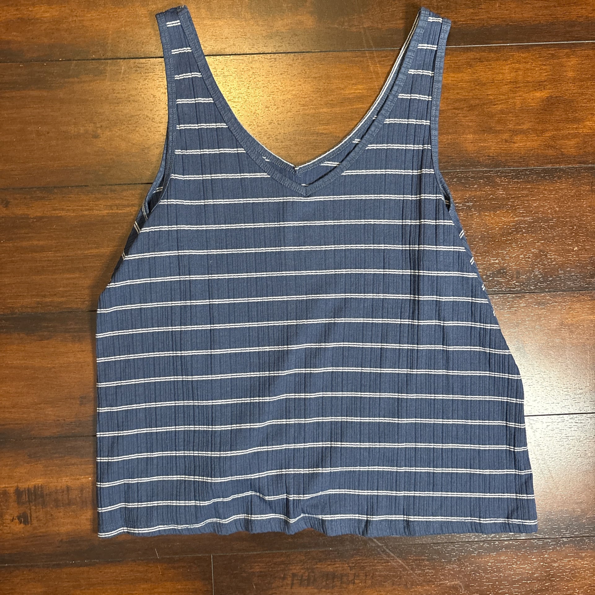 Athleta Max Out Tank Top Navy Blue & White Striped Side Tie 3