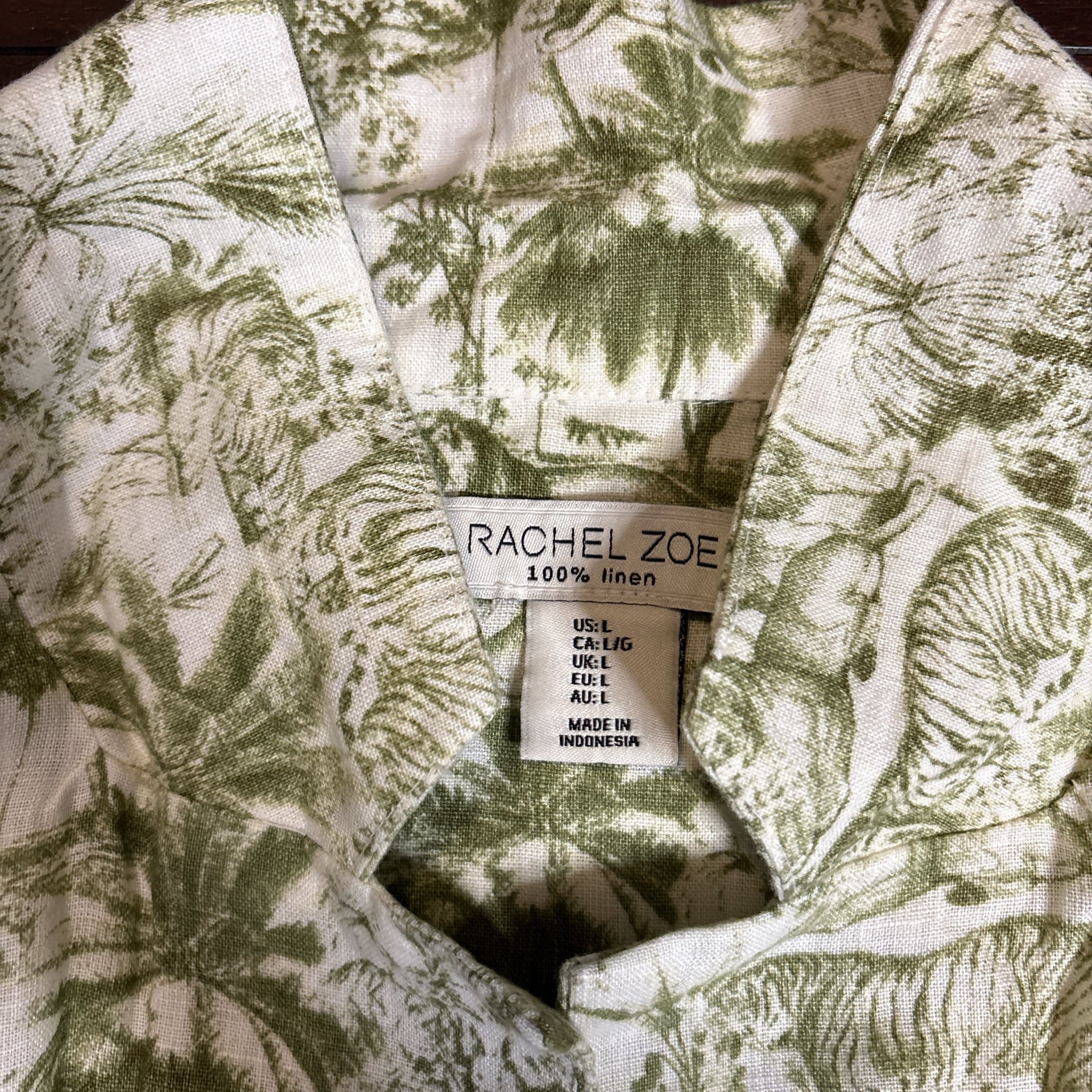 Women's Cynthia Rowley Green Tropical Print Linen Blend Button Down Blouse 2