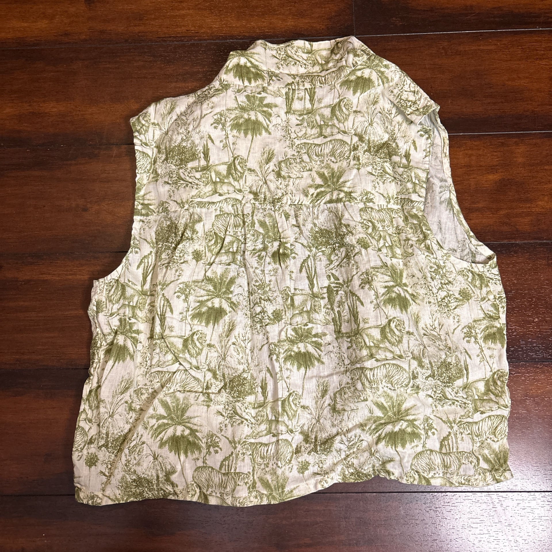 Women's Cynthia Rowley Green Tropical Print Linen Blend Button Down Blouse 3