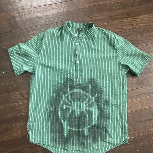 L.L.Bean Green Striped Henley Shirt