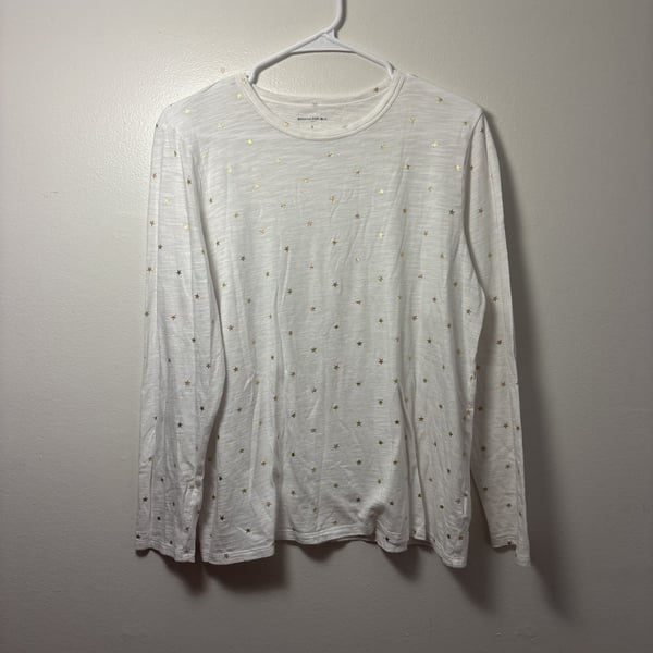 Banana Republic White & Gold Metallic Polka Dot Long Sleeve Top