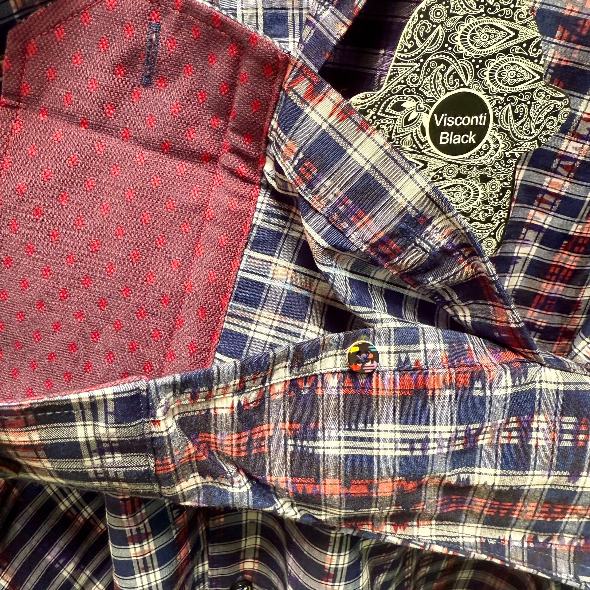 NWT Visconti Black Men Sz S Wavelength Plaid ButtonUp Shirt MultiColor Geometric 9