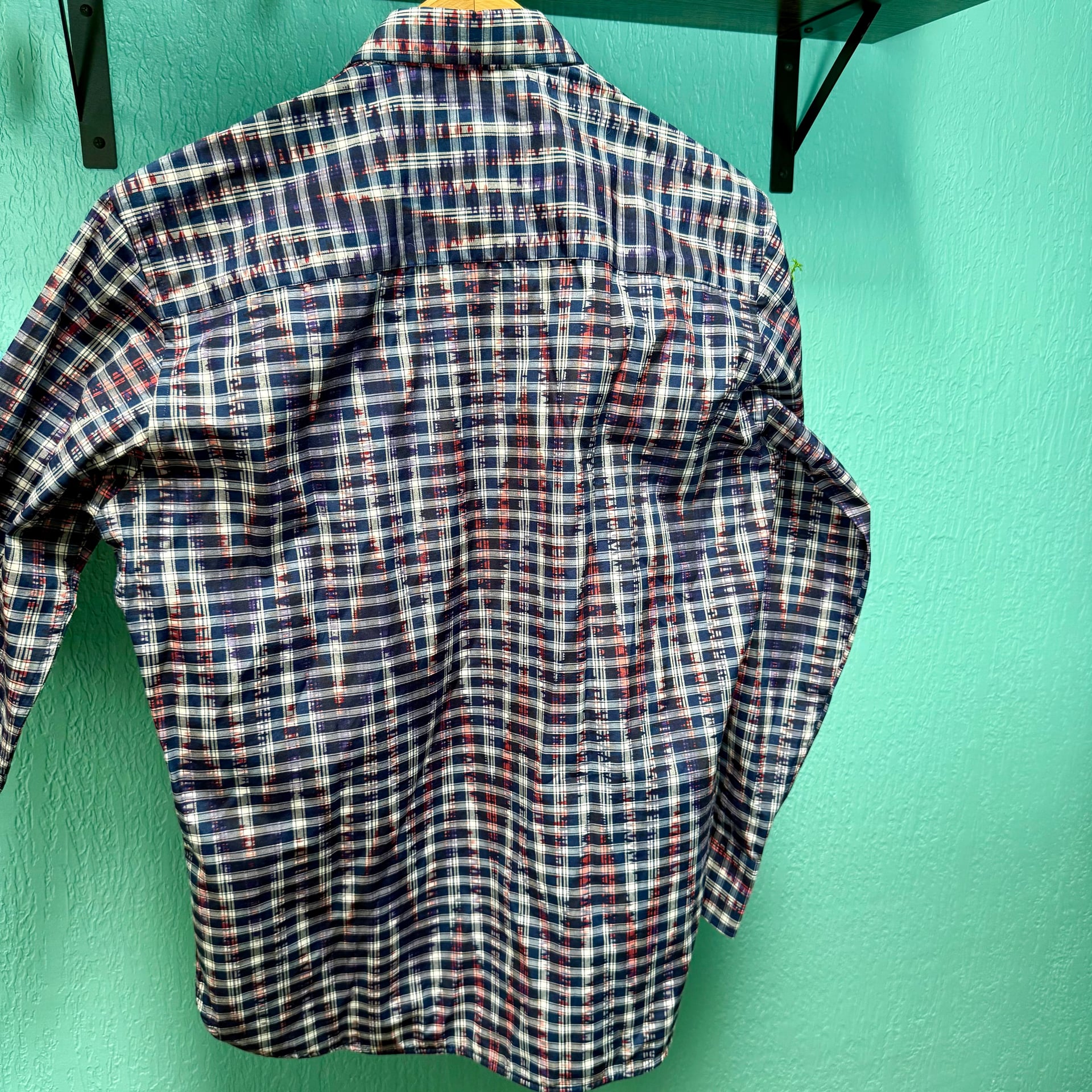 NWT Visconti Black Men Sz S Wavelength Plaid ButtonUp Shirt MultiColor Geometric 12