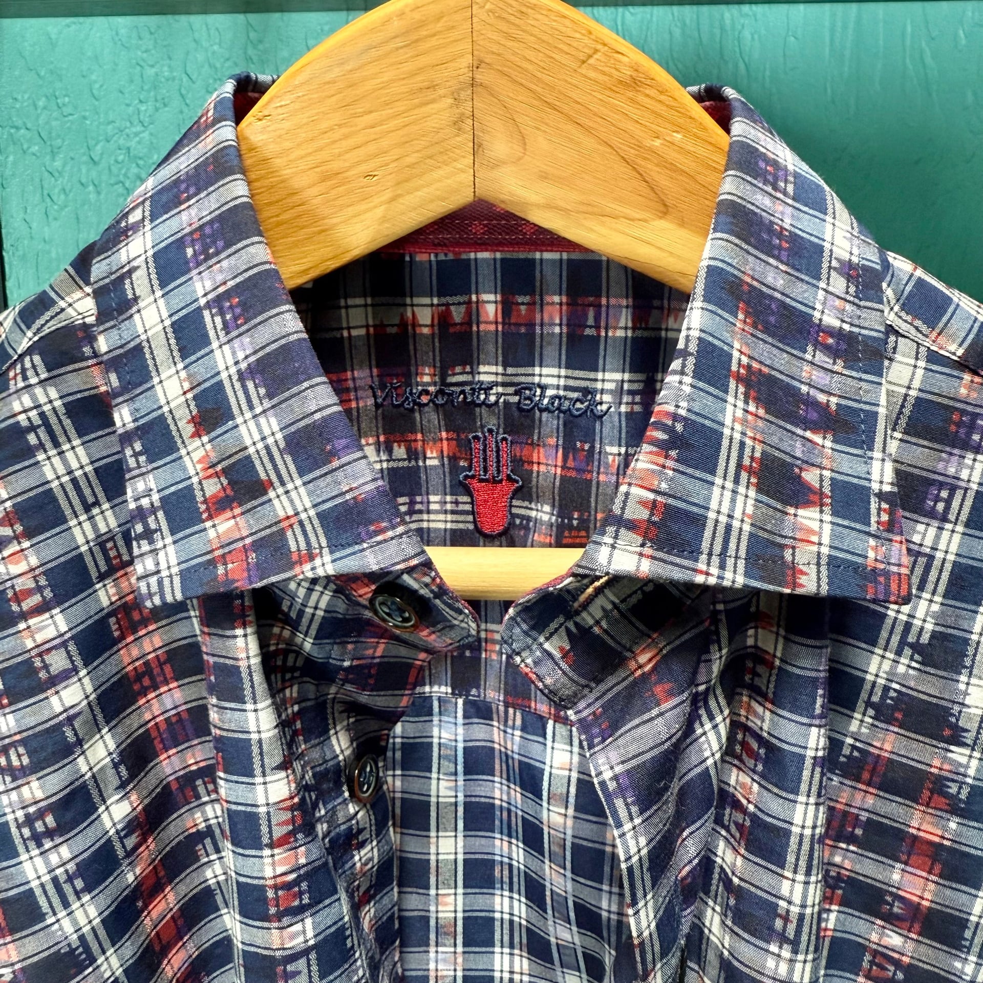 NWT Visconti Black Men Sz S Wavelength Plaid ButtonUp Shirt MultiColor Geometric 4