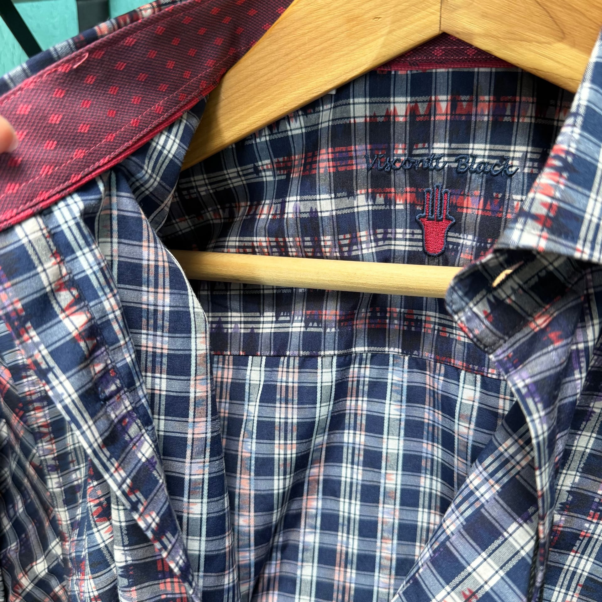 NWT Visconti Black Men Sz S Wavelength Plaid ButtonUp Shirt MultiColor Geometric 5