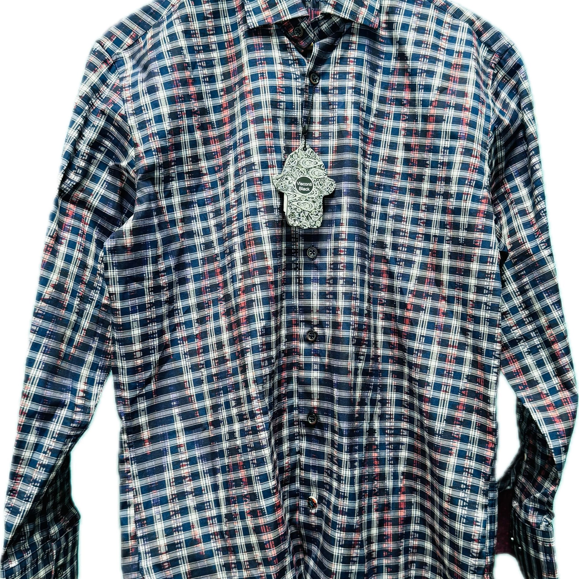 NWT Visconti Black Men Sz S Wavelength Plaid ButtonUp Shirt MultiColor Geometric 2
