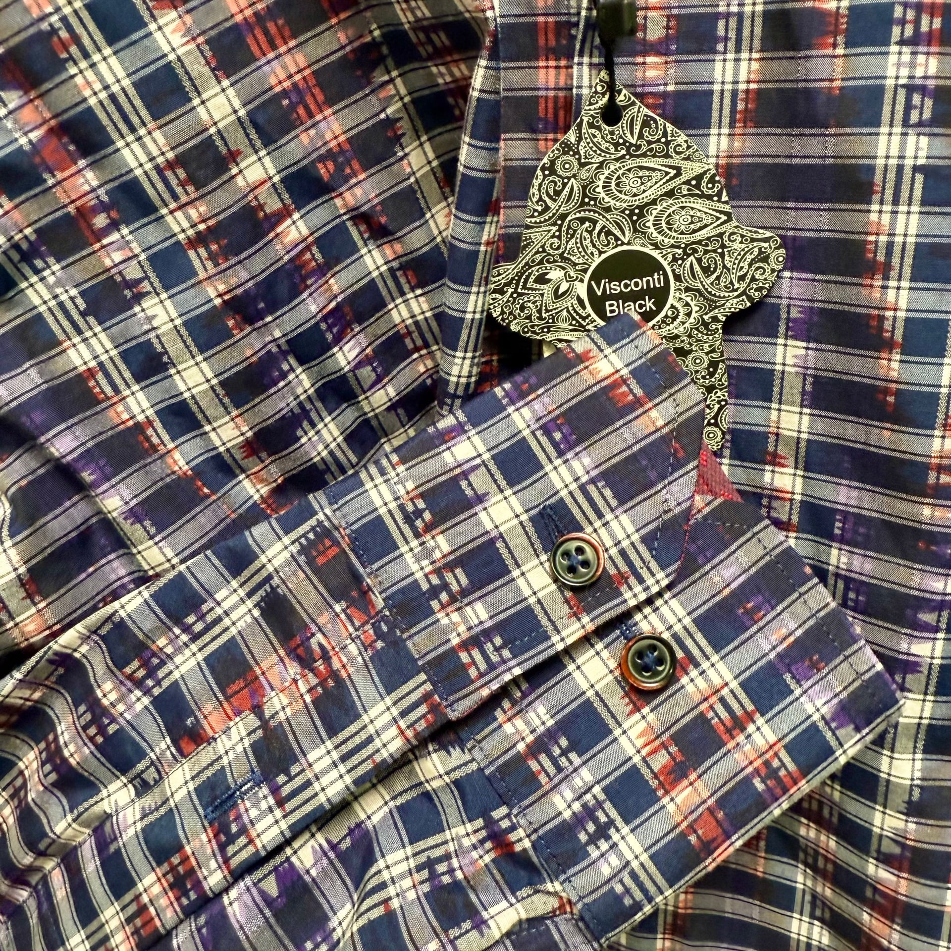 NWT Visconti Black Men Sz S Wavelength Plaid ButtonUp Shirt MultiColor Geometric 8