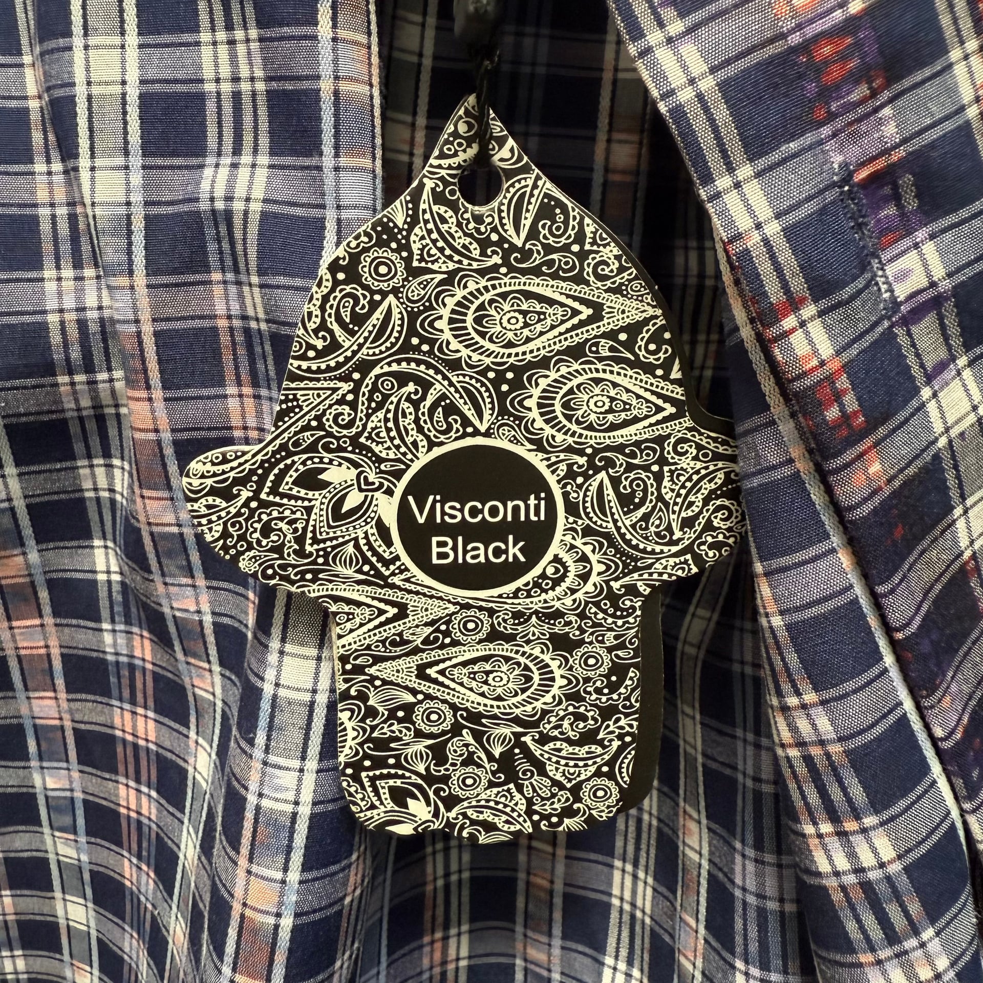 NWT Visconti Black Men Sz S Wavelength Plaid ButtonUp Shirt MultiColor Geometric 13