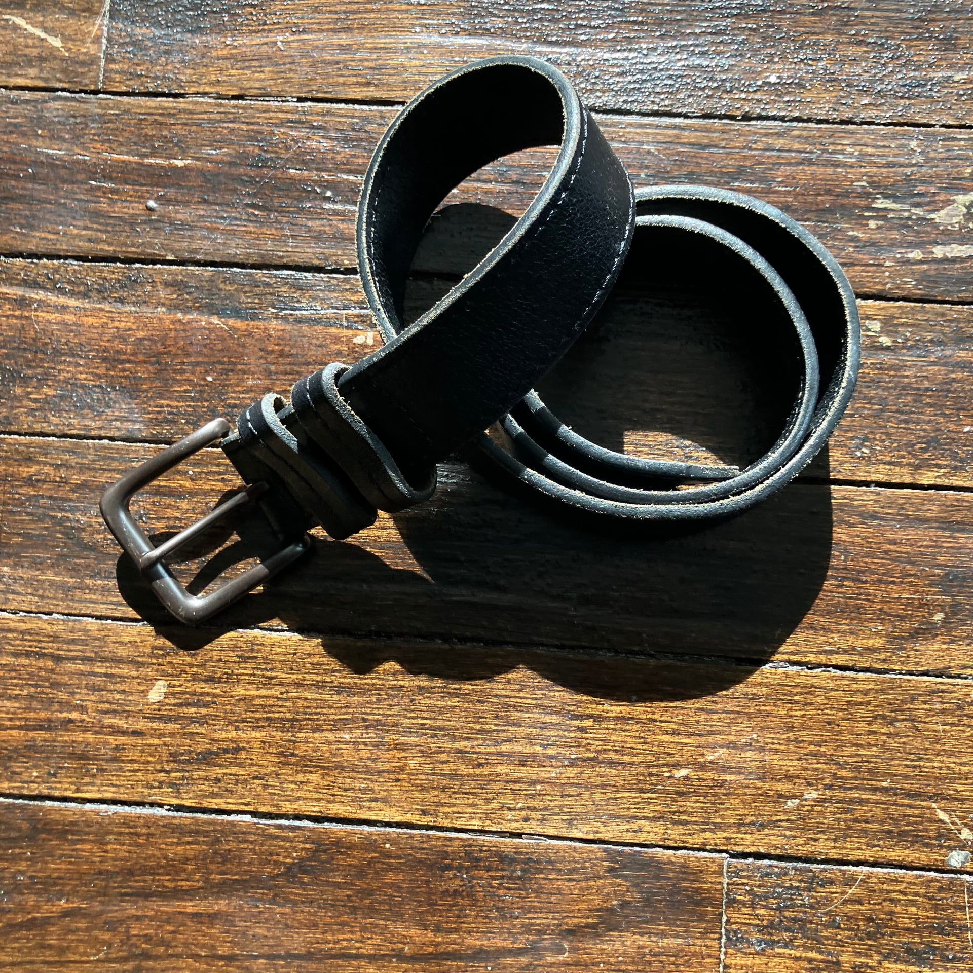 Black Leather Belt with Snap-On/Off Buckle, Rock N Roll Biker Style 2