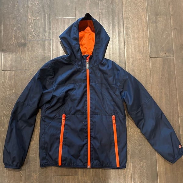 Champion Boys Rain Jacket M Blue Hooded Full Zip Kids Coat Lightweight