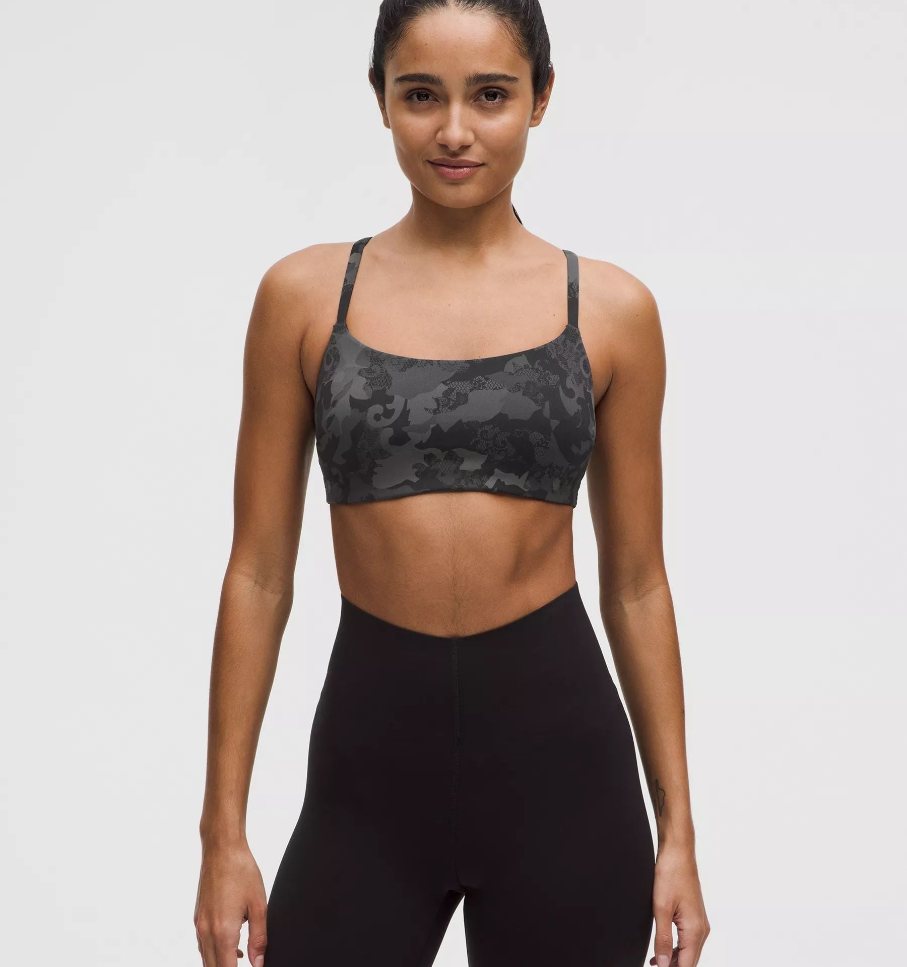 Lululemon Flow Y Bra Black Camo Light Support Nulu 1
