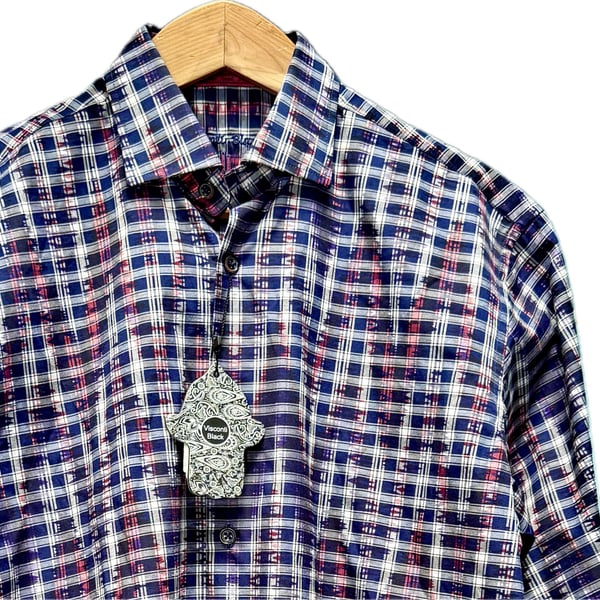 NWT Visconti Black Men Sz S Wavelength Plaid ButtonUp Shirt MultiColor Geometric