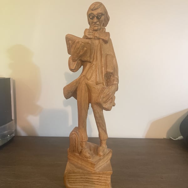Italian Vintage Hand Carved Wood Bookworm Reading Man Statue Figurine