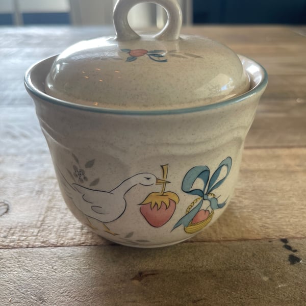 Vintage "Marmalade" Goose and Fruit Stoneware Creamer & Sugar Set