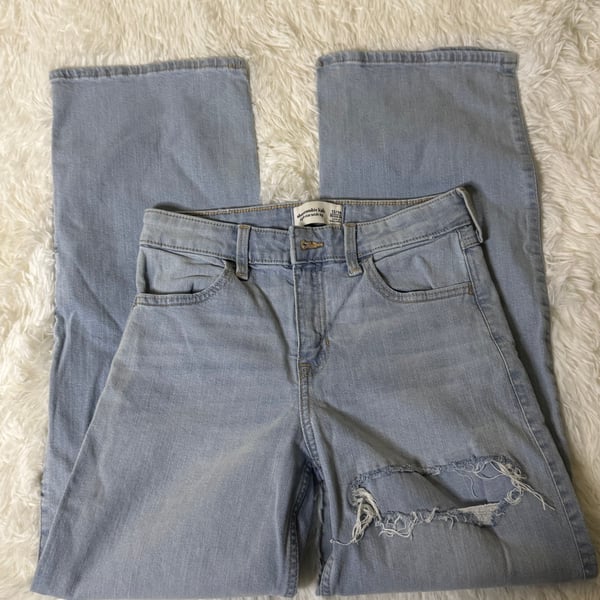 Abercrombie Kids High-Rise Wide Leg Light Wash Distressed Jeans 13/14