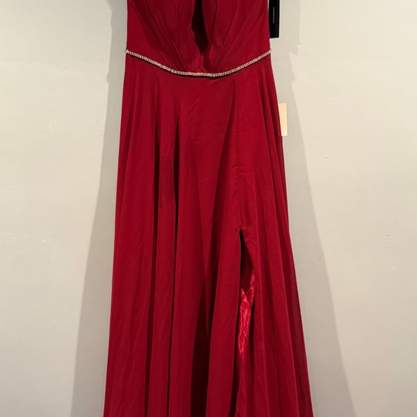 Lulus Red Lace-Up Rhinestone Maxi Dress