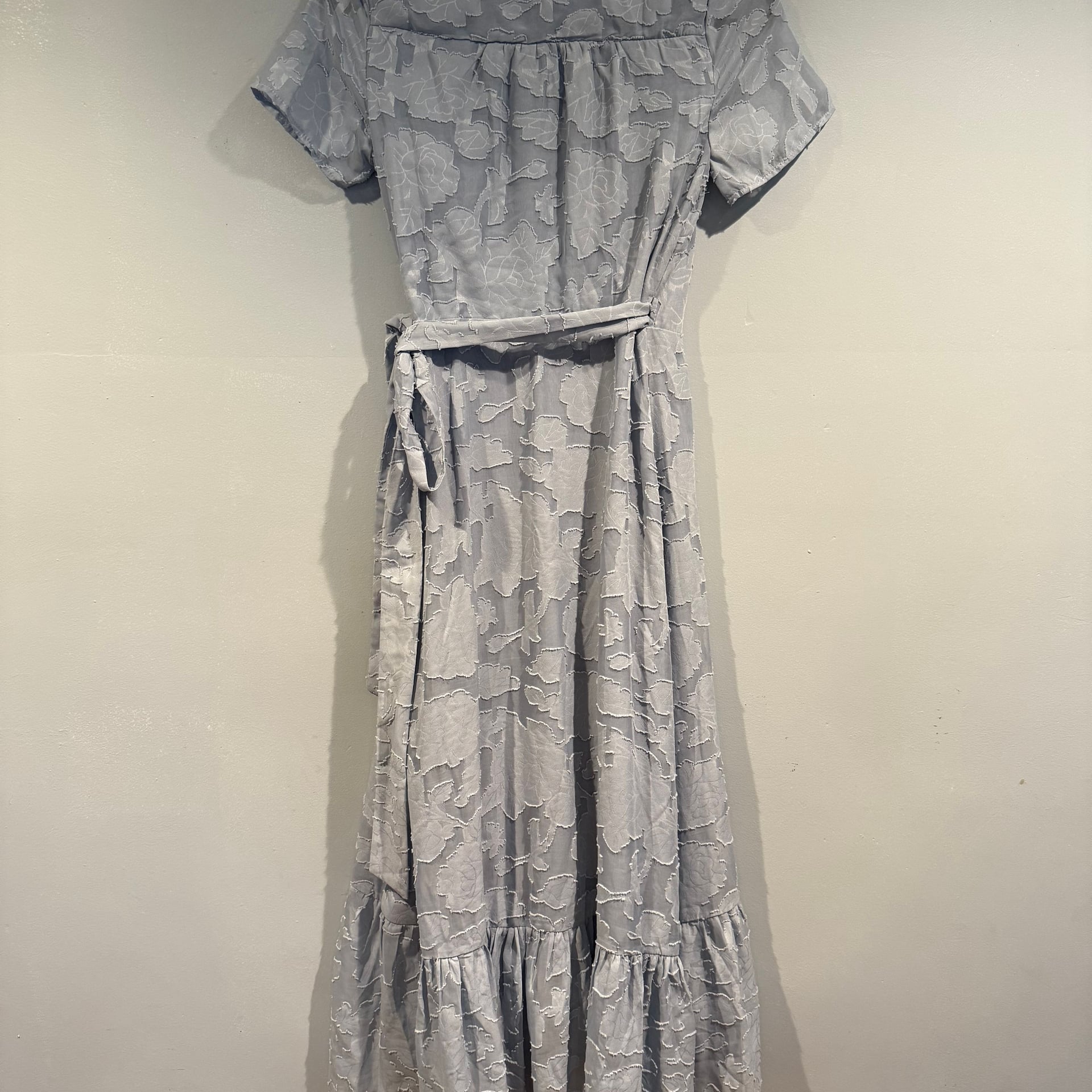 Lulus Blissfully Light Blue Jacquard Short Sleeve Wrap Midi Dress 2