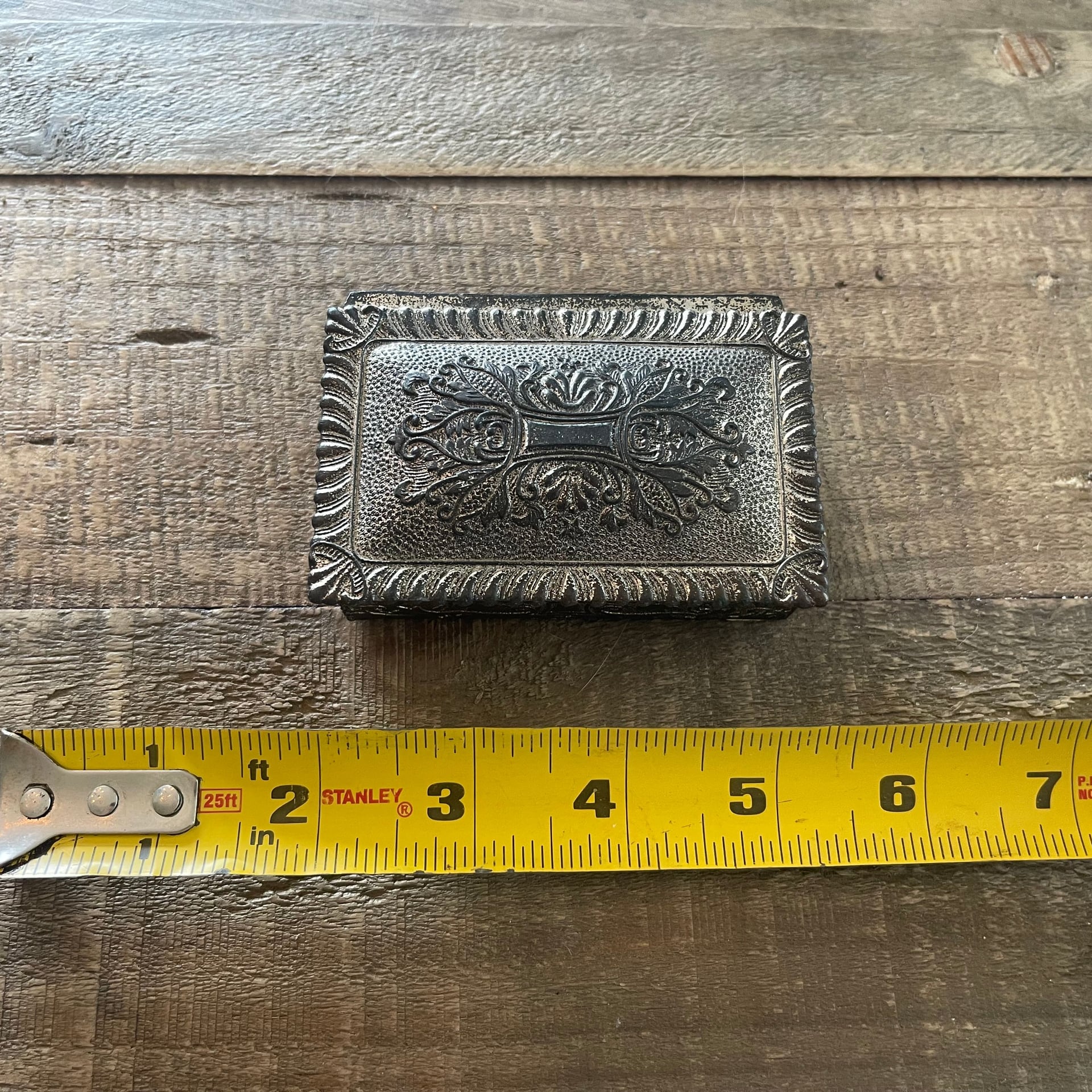 Vintage WWII Era Japanese Silver Embossed Floral Trinket Box Cigarette Holder 4