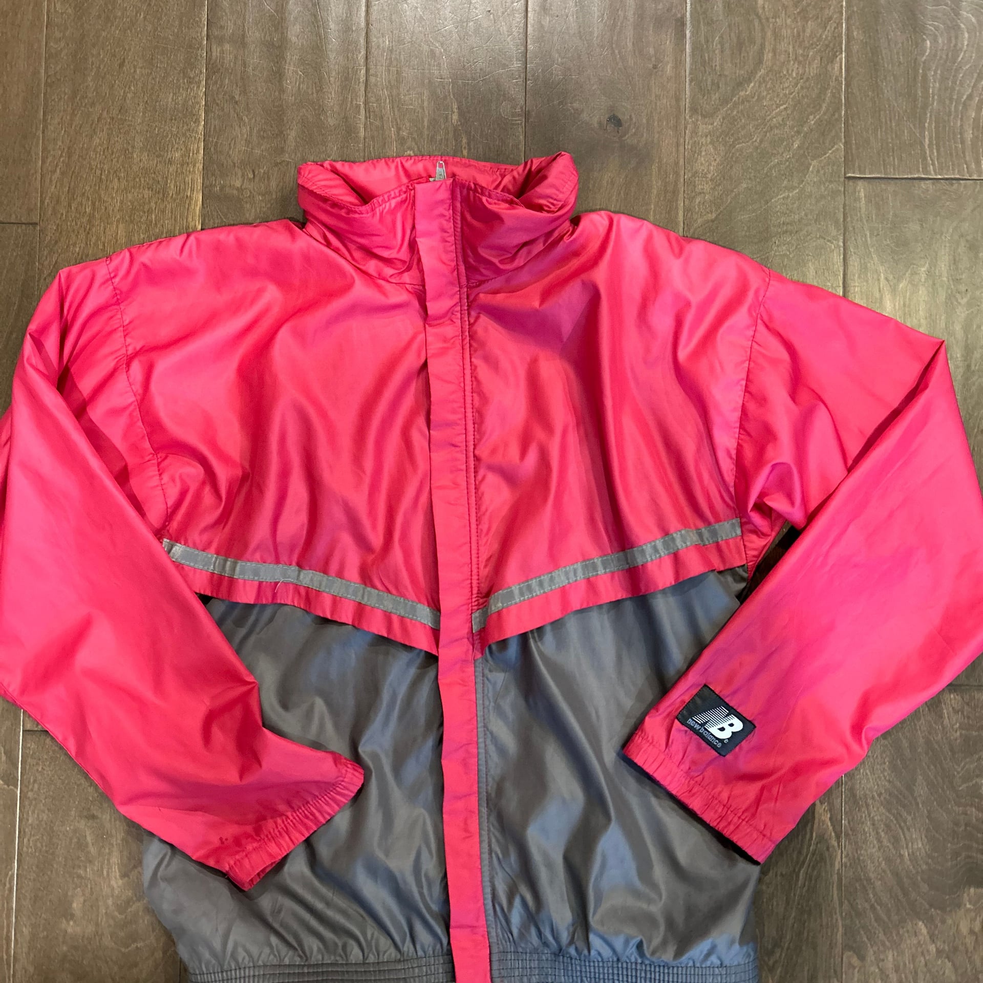 Vintage New Balance Windbreaker Jacket Pink Gray S Reflective Stripe Full Zip 2