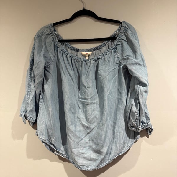 Vineyard Vines Light Denim Off-Shoulder 3/4 Sleeve Blouse