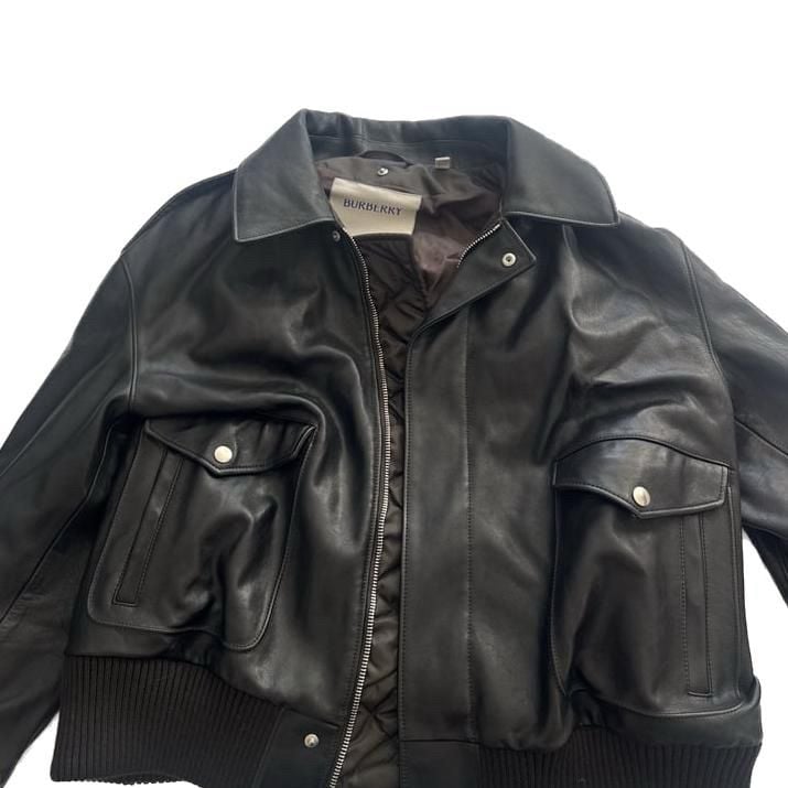 Men’s Burberry Leather Bomber Jacket Black 2