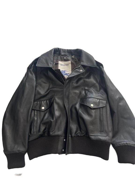 Men’s Burberry Leather Bomber Jacket Black 4