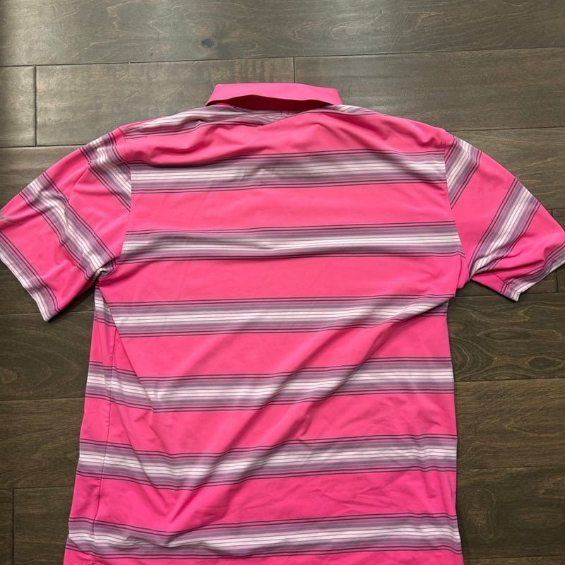 Nike Golf Tour Performance Dri-Fit Pink Striped Polo Shirt Large 7
