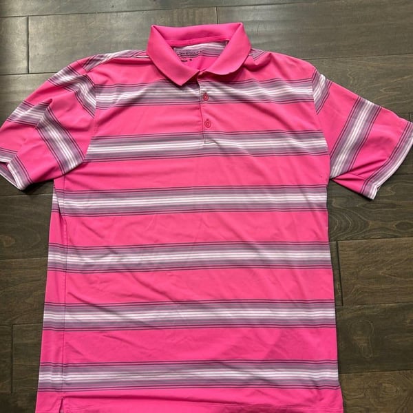 Nike Golf Tour Performance Dri-Fit Pink Striped Polo Shirt Large