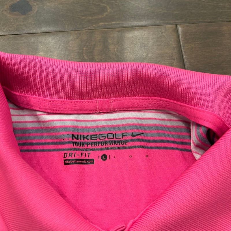 Nike Golf Tour Performance Dri-Fit Pink Striped Polo Shirt Large 3