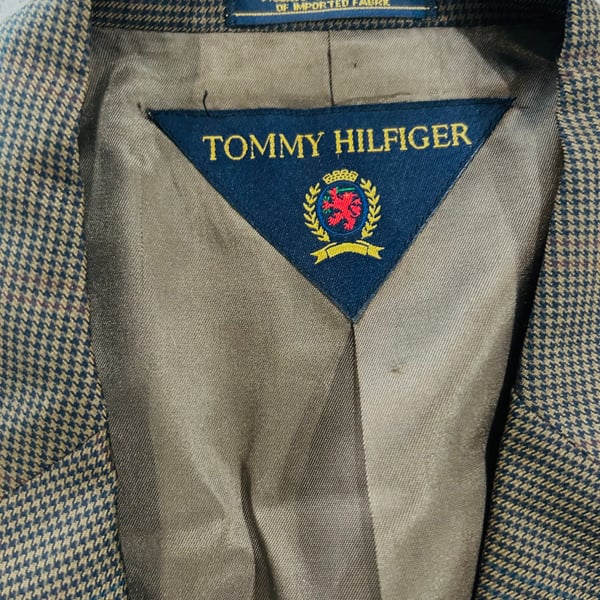 Tommy Hilfiger Men's Vintage Brown Houndstooth Tweed Wool Sport Coat Blazer