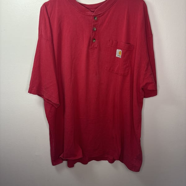 Carhartt Men's Red Short Sleeve Henley with Pocket